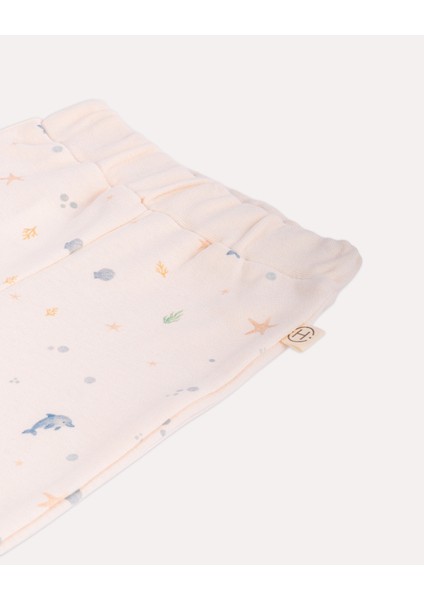 %100 Organik Pamuk Gots Sertifikalı Okyanus Desenli Bebek & Yenidoğan Pantolon - Ekru fırsatları