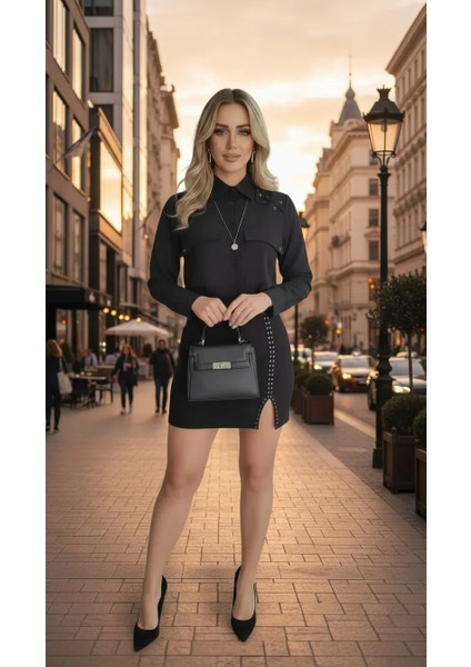 Kadın Bağcıklı Omuz Detaylı Gömlek – Lace-Up Bluz | Beyaz, Kuşgözü Aksesuarlı Casual Giyim