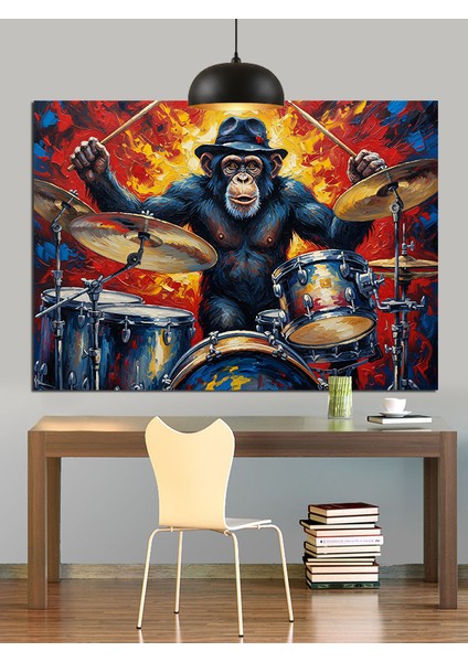 Davul Çalan Goril Müzik Dekoratif Kanvas - Mdf Ahşap Tablo fiyatları