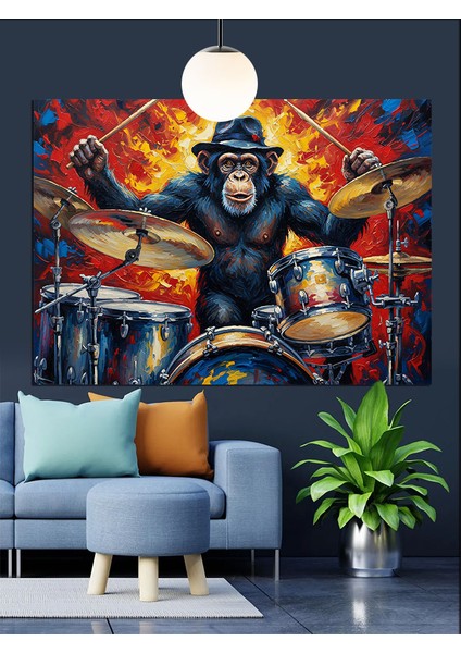 Davul Çalan Goril Müzik Dekoratif Kanvas - Mdf Ahşap Tablo modelleri