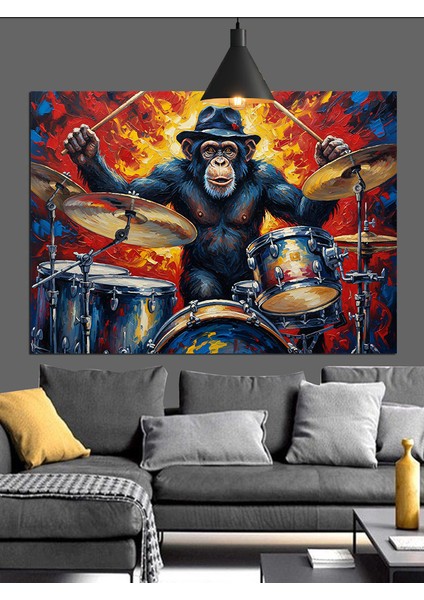 Davul Çalan Goril Müzik Dekoratif Kanvas - Mdf Ahşap Tablo indirimleri