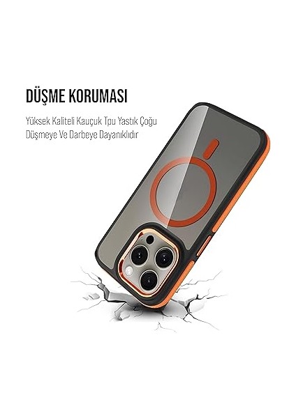iPhone Magsafe ile Uyumlu Askeri Sınıfta Koruma Sararma Önleyici Çizilmeye Dirençli Sırt Manyetik Telefon Kılıfı (Turuncu, iPhone 14 Pro Max) modelleri