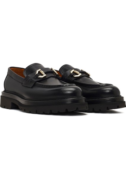 Erkek Siyah Tokalı Kalın Tabanlı Deri Loafer 25WFD740018 modelleri