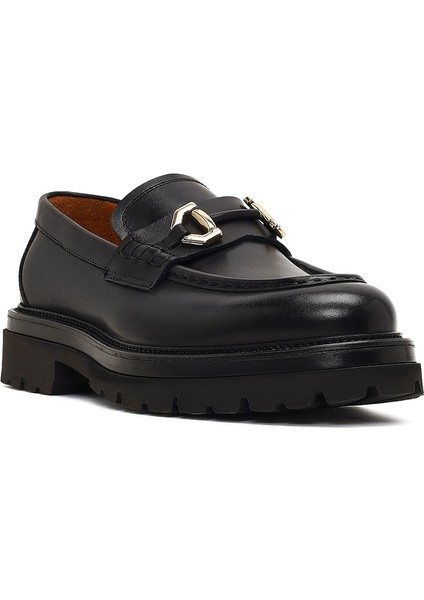 Erkek Siyah Tokalı Kalın Tabanlı Deri Loafer 25WFD740018