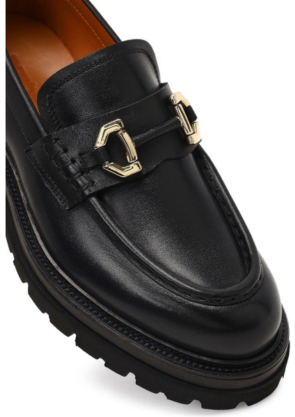 Erkek Siyah Tokalı Kalın Tabanlı Deri Loafer 25WFD740018