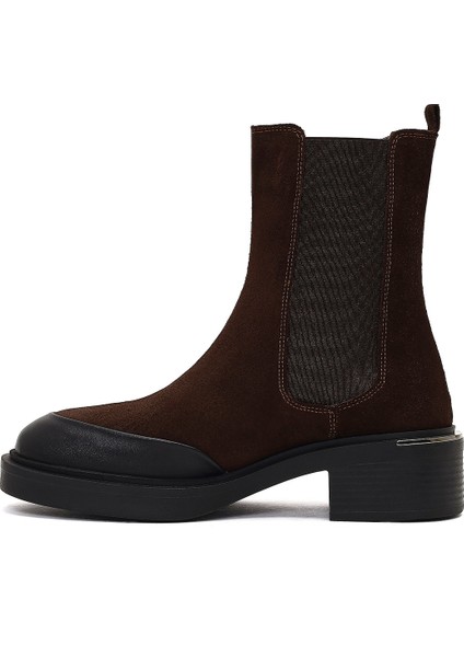Kadın Kahverengi Kalın Tabanlı Süet Deri Chelsea Bot 25WFD340110 fiyatları