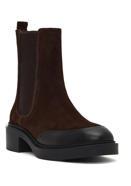 Kadın Kahverengi Kalın Tabanlı Süet Deri Chelsea Bot 25WFD340110