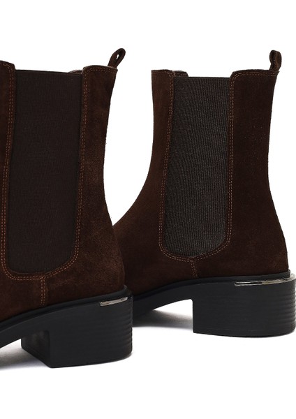 Kadın Kahverengi Kalın Tabanlı Süet Deri Chelsea Bot 25WFD340110