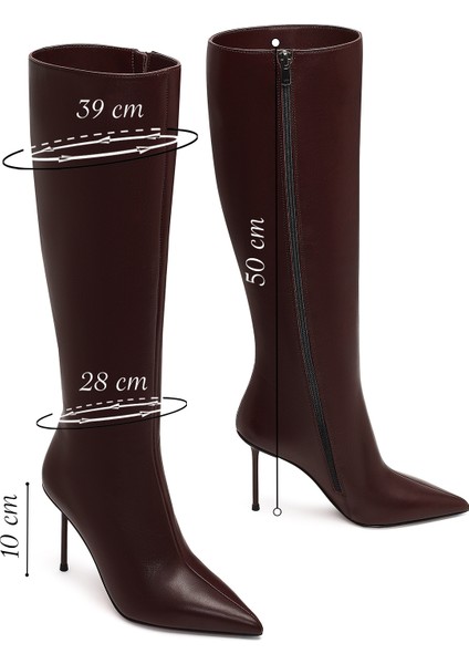 Kadın Bordo Fermuarlı Yüksek Ince Topuklu Deri Çizme 25WFD101618 fiyatları