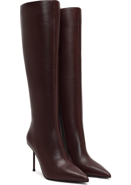 Kadın Bordo Fermuarlı Yüksek Ince Topuklu Deri Çizme 25WFD101618 indirimleri