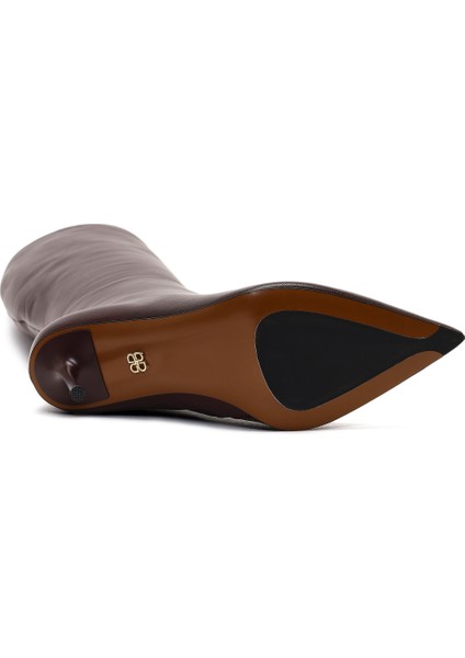 Kadın Bordo Fermuarlı Yüksek Ince Topuklu Deri Çizme 25WFD101618