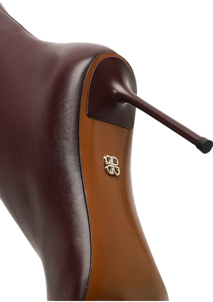 Kadın Bordo Fermuarlı Yüksek Ince Topuklu Deri Çizme 25WFD101618