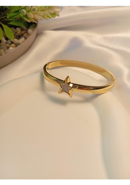 Sedefli Yıldız Detaylı Çelik Kelepçe Bileklik fiyatları