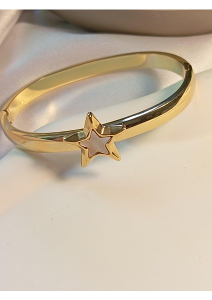 Sedefli Yıldız Detaylı Çelik Kelepçe Bileklik indirimleri