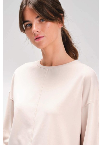 Kadın Uzun Kol Bisiklet Yaka Geniş Paça Ekru Cupra Eşofman Takım C9T3N1 modelleri