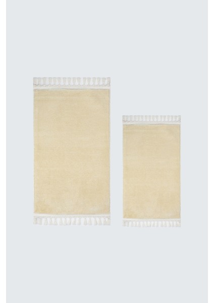 Yıkanabilir Premium Ponpon Saçaklı Kaymaz Taban Post Peluş Banyo Paspası 2'li Takım Bej mt fırsatları