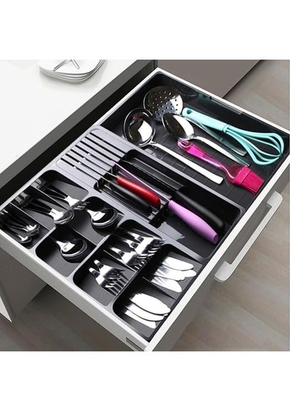 Içi Kaşıklık Düzenleyici, Ayarlanabilir Çatal Bıçak Organizatör (Antrasit) modelleri