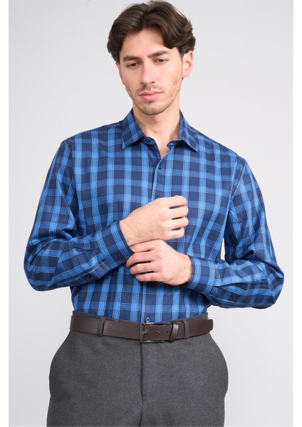 2435 Erkek Uzun Kol Regular Ekoseli Gömlek 128/1 Lacivert-Mavi fiyatları