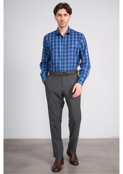 2435 Erkek Uzun Kol Regular Ekoseli Gömlek 128/1 Lacivert-Mavi modelleri