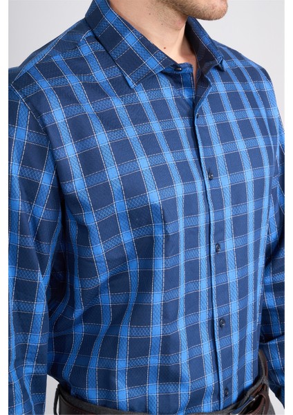2435 Erkek Uzun Kol Regular Ekoseli Gömlek 128/1 Lacivert-Mavi fırsatları