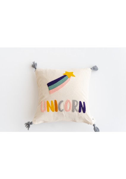 El Işçiliği Unicorn Desen Punch Çocuk Kırlenti – Buldan Dokuması (43X43 Cm)