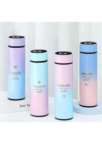 1 Adet Paslanmaz Çelik Dijital Göstergeli Çelik Termos 500ML Motivasyon Matara