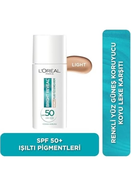 L'oréal Paris Bright Reveal Spf 50+ Koyu Leke Karşıtı Renkli Fluid Günlük Yüz Güneş Kremi 50 ml - Light modelleri