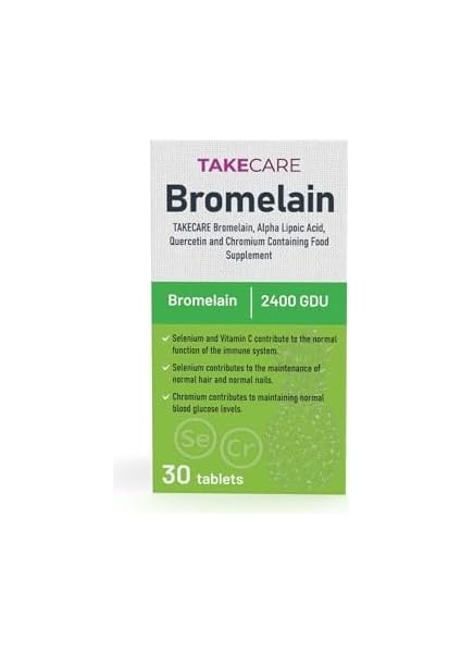 Takecare Herbal Bromelain 500MG, Alfa Lipoik Asit, C Vitamini, Kuersetin, Selenyum ve Krom Içeren 30 Tablet