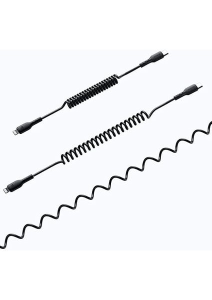 SA38-CL3 Easy-Travel Serisi 30 W Spiral Kablo Tip C Lightning Hızlı Şarj Veri Kablosu, Araç Için, 1,5 M Uzunluk, Siyah fırsatları