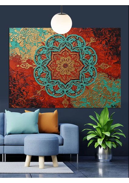 Kırmızı Yuvarlak Mandala Desen Dekoratif Kanvas - Mdf Ahşap Tablo modelleri