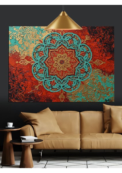 Kırmızı Yuvarlak Mandala Desen Dekoratif Kanvas - Mdf Ahşap Tablo fırsatları