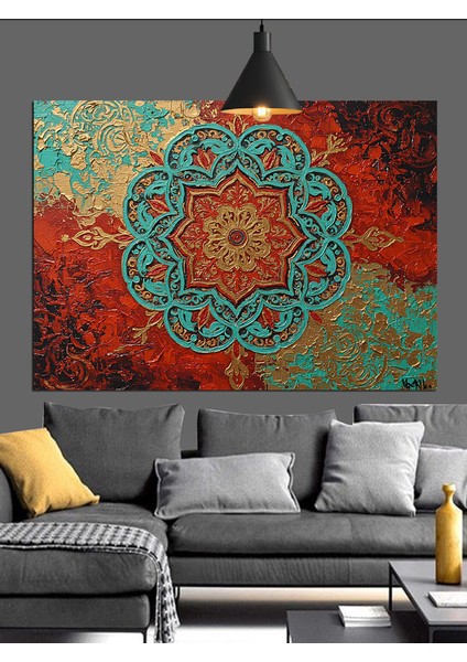 Kırmızı Yuvarlak Mandala Desen Dekoratif Kanvas - Mdf Ahşap Tablo indirimleri