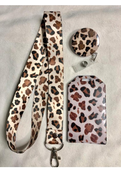 Leopar Desenli Boyun Askısı Yoyo ve Kartlık Set