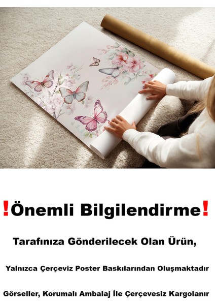 Kelebek ve Çiçek Temalı Kişiye Özel Isimli 3'lü Çocuk Odası Dekoratif Poster Seti - Çerçevesiz fiyatları