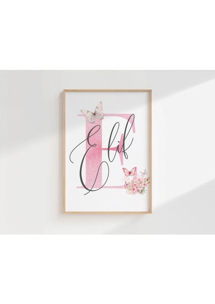 Kelebek ve Çiçek Temalı Kişiye Özel Isimli 3'lü Çocuk Odası Dekoratif Poster Seti - Çerçevesiz indirimleri