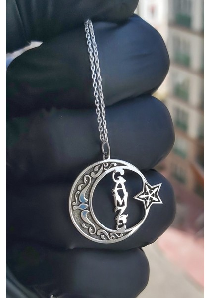 925 Ayar Gümüş 24 Ayar Altın Kaplama Isimli Ayyıldız Kolye