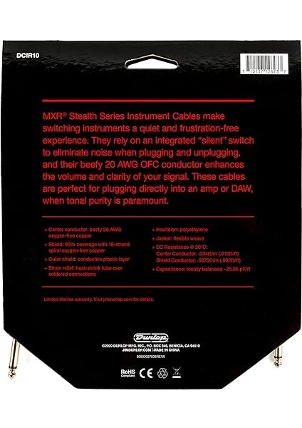 Dunlop Stealth Serisi Enstrüman Kablosu, 10 Ft, 3.1m fiyatları