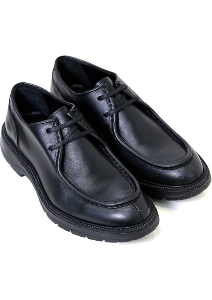 Deri Oxford Model Kalın Tabanlı Siyah Ayakkabı