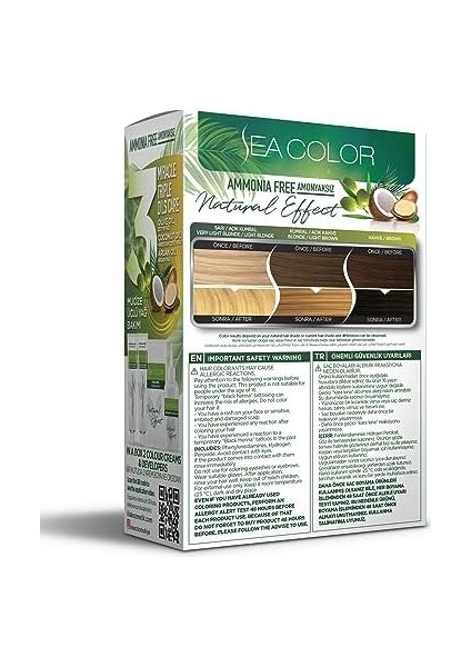 Sea Color Amonyaksız, Vegan, Doğal, Besleyici Kalıcı Saç BOYASI%100 Beyaz Kapama (1 Paket 2 x 50 ml Boya & Oksidan)(Siyah 1.0) modelleri