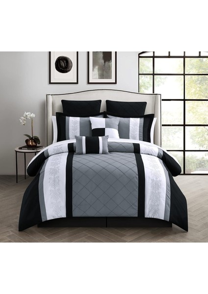 8 Parça Nakış Yorgan Seti,, Siyah