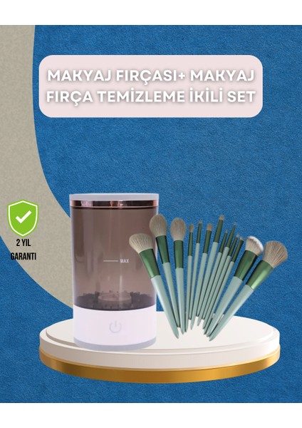 13 Parça Makyaj Fırça Seti + Otomatik Fırça Temizleyici
