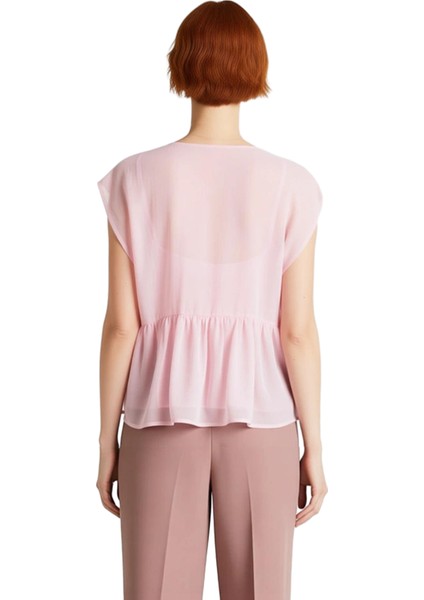 Kadın V Yaka Kolsuz Dökümlü Polyester Dokuma Bluz Kaliteli Şık Rahat Modern Zarif Günlük fiyatları