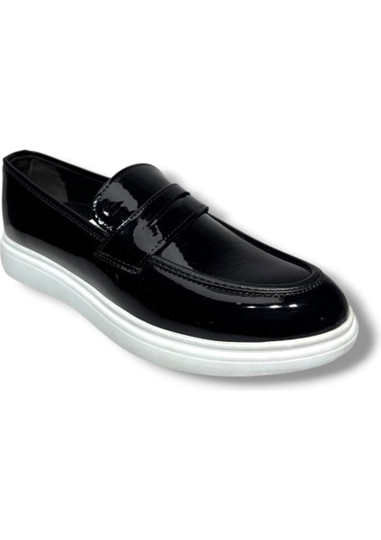 5120-26 Rugan Deri Fiyonklu Erkek Ayakkabı Siyah Beyaz