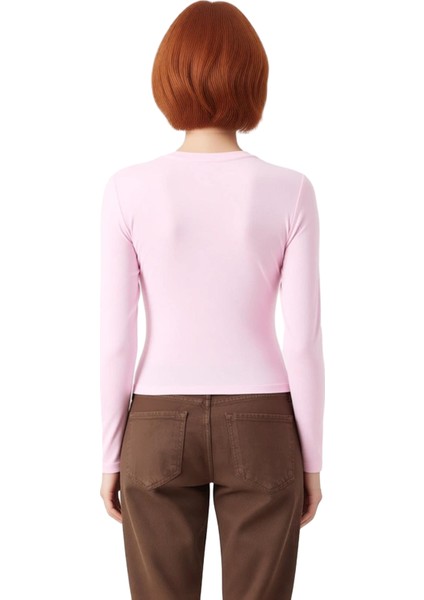 Kadın Moda Şık Üst Giyim Crop Bisiklet Yaka Slim Kalıp Örme Viskon Esnek Bluz modelleri