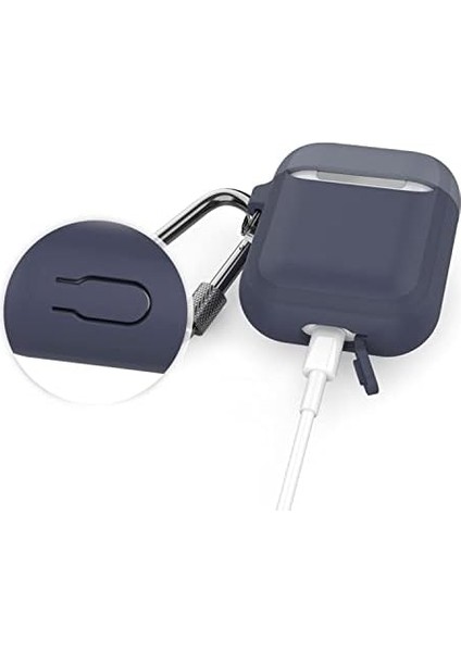 Airpods 1-2 Nesil Uyumlu Silikon Kılıf – Mat Yumuşak Dokulu, Darbe Emici, Kemer Klipsli Karabina, Kablosuz Şarj Destekli, Yedek Üst Kapak Hediyeli, Toz Geçirmez Koruyucu Kılıf Laciver Mavi fiyatları