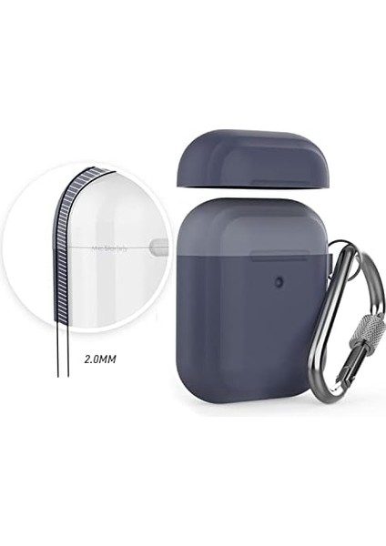 Airpods 1-2 Nesil Uyumlu Silikon Kılıf – Mat Yumuşak Dokulu, Darbe Emici, Kemer Klipsli Karabina, Kablosuz Şarj Destekli, Yedek Üst Kapak Hediyeli, Toz Geçirmez Koruyucu Kılıf Laciver Mavi modelleri