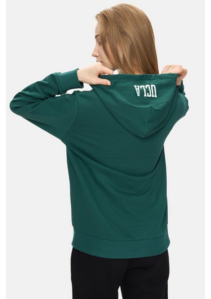 Eartha Koyu Yeşil Kapüşonlu Baskılı Loose Fit Kadın Sweatshirt fiyatları