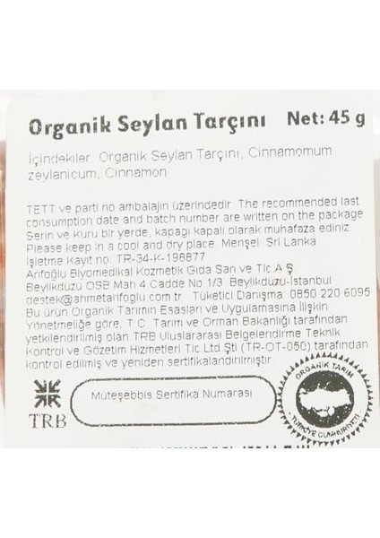 Arifoğlu Organik Seylan Çubuk Tarçın 45 gr modelleri