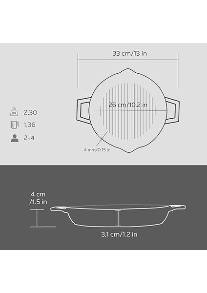 Döküm Yuvarlak Izgara Tava, Metal Kulplu, 26CM, Siyah indirimleri