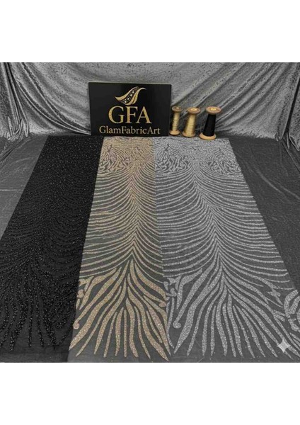 Zebra Desenli Payetli Simli Abiye Kumaşı - Özel Dikim Gece Elbisesi Kumaş fiyatları